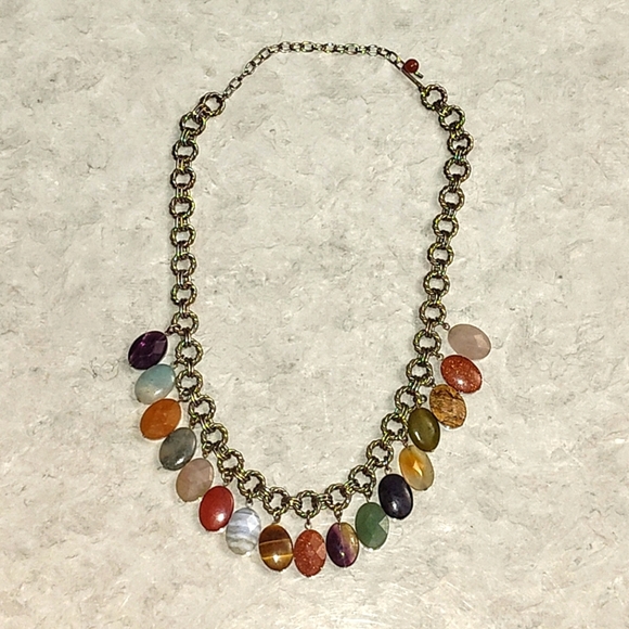 VINTAGE MULTI-WIRED SILVER NATURAL & SYNTHETIC GEMSTONE DANGLE NECKLACE UPTO 18" - Picture 11 of 11